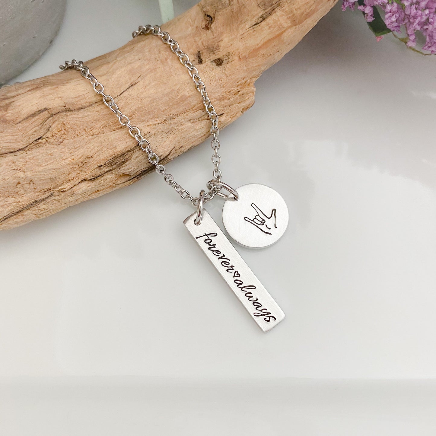 Sign language gift—ASL necklace—I love you necklace—sign language charm necklace—ASL I love you jewelry—hand necklace—forever and always