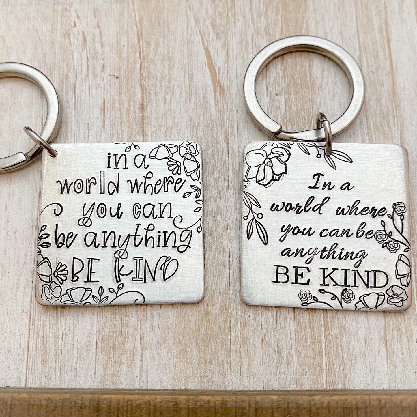 In a world where you can be anything BE KIND--choose kind keychain--kindness keychain--encouragement gift--custom keychain--inspiring quote