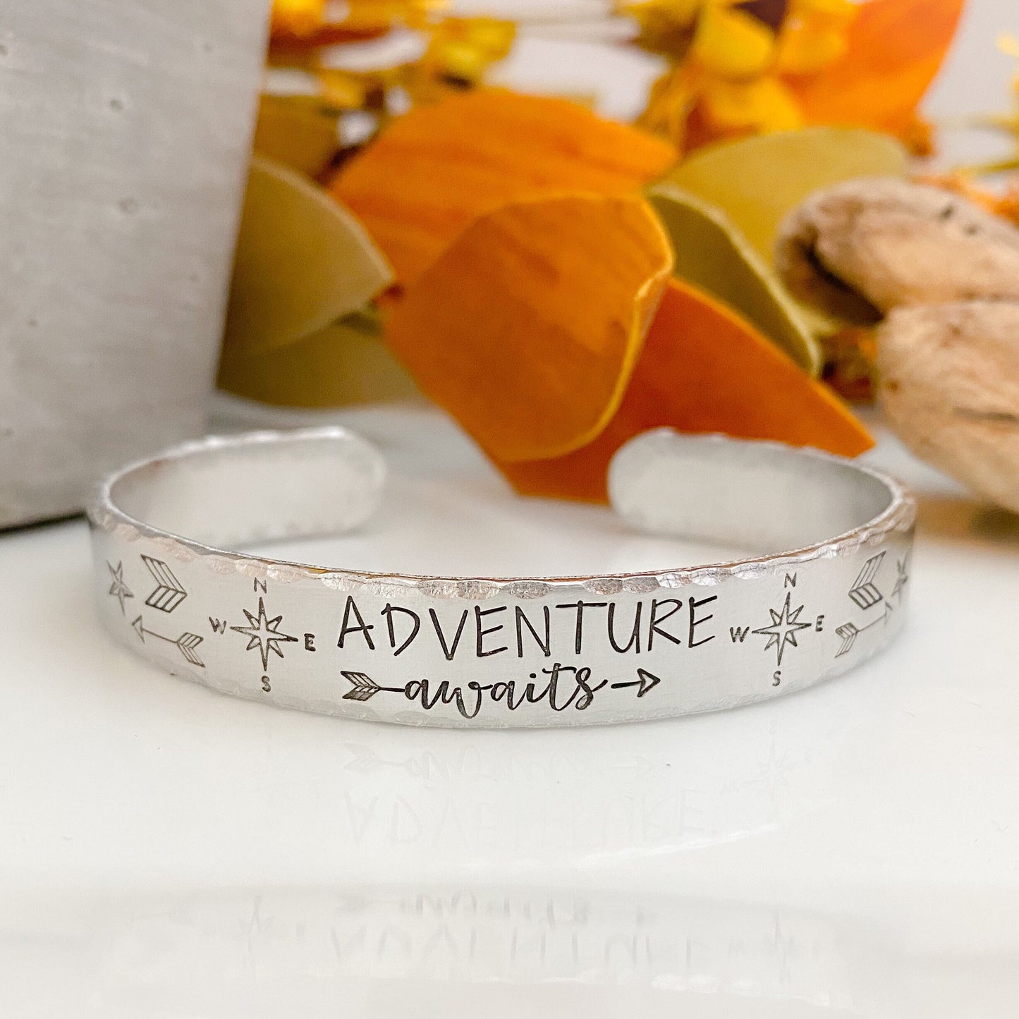 Adventure awaits cuff bracelet--handstamped jewelry--graduation gift