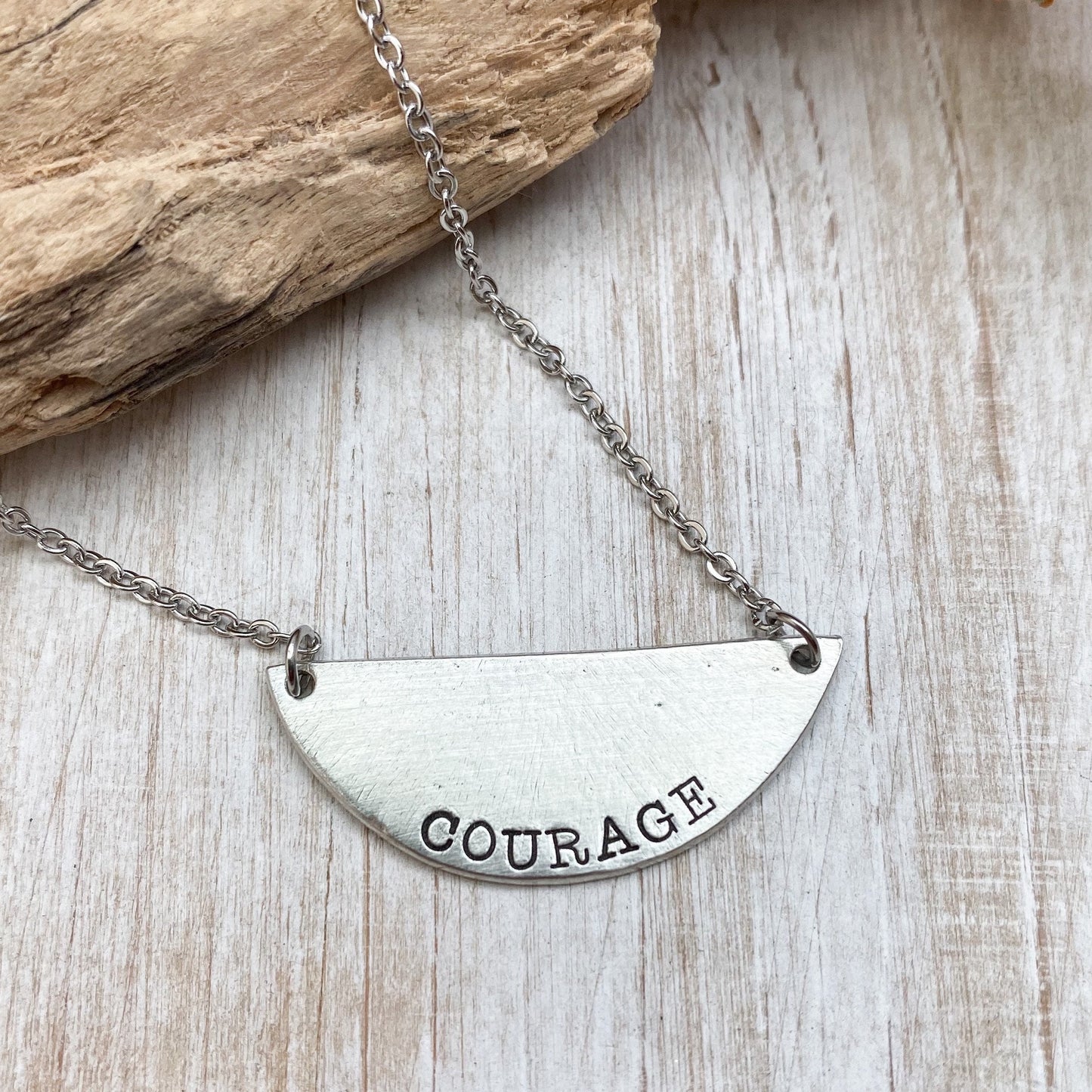 Courage necklace--have courage--word necklace--courage dear heart--simple bar necklace--minimalist word jewelry--Christian faith friend gift