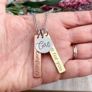 Girl, do it for you—be confident necklace—hand stamped mixed metal necklace—graduation gift—word bar necklace—empowered women necklace
