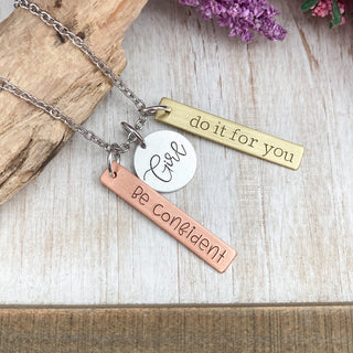 Girl, do it for you—be confident necklace—hand stamped mixed metal necklace—graduation gift—word bar necklace—empowered women necklace