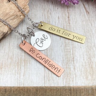 Girl, do it for you—be confident necklace—hand stamped mixed metal necklace—graduation gift—word bar necklace—empowered women necklace