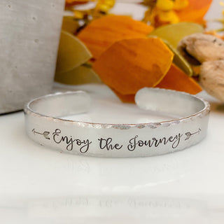 Enjoy the Journey bracelet--senior jewelry--graduation gift--skinny silver mantra cuff bracelet--team jewelry--volleyball-basketball