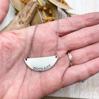Courage necklace--have courage--word necklace--courage dear heart--simple bar necklace--minimalist word jewelry--Christian faith friend gift