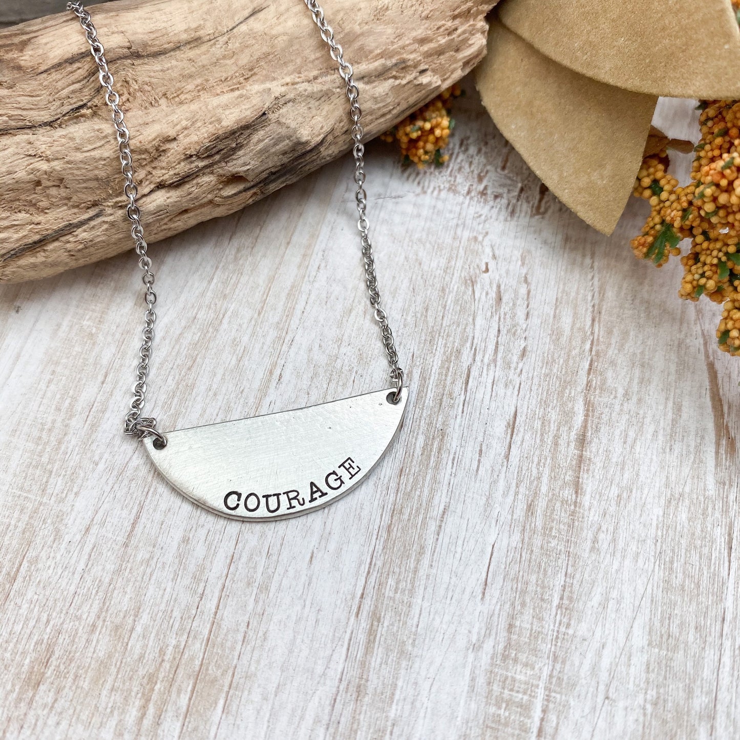 Courage necklace--have courage--word necklace--courage dear heart--simple bar necklace--minimalist word jewelry--Christian faith friend gift