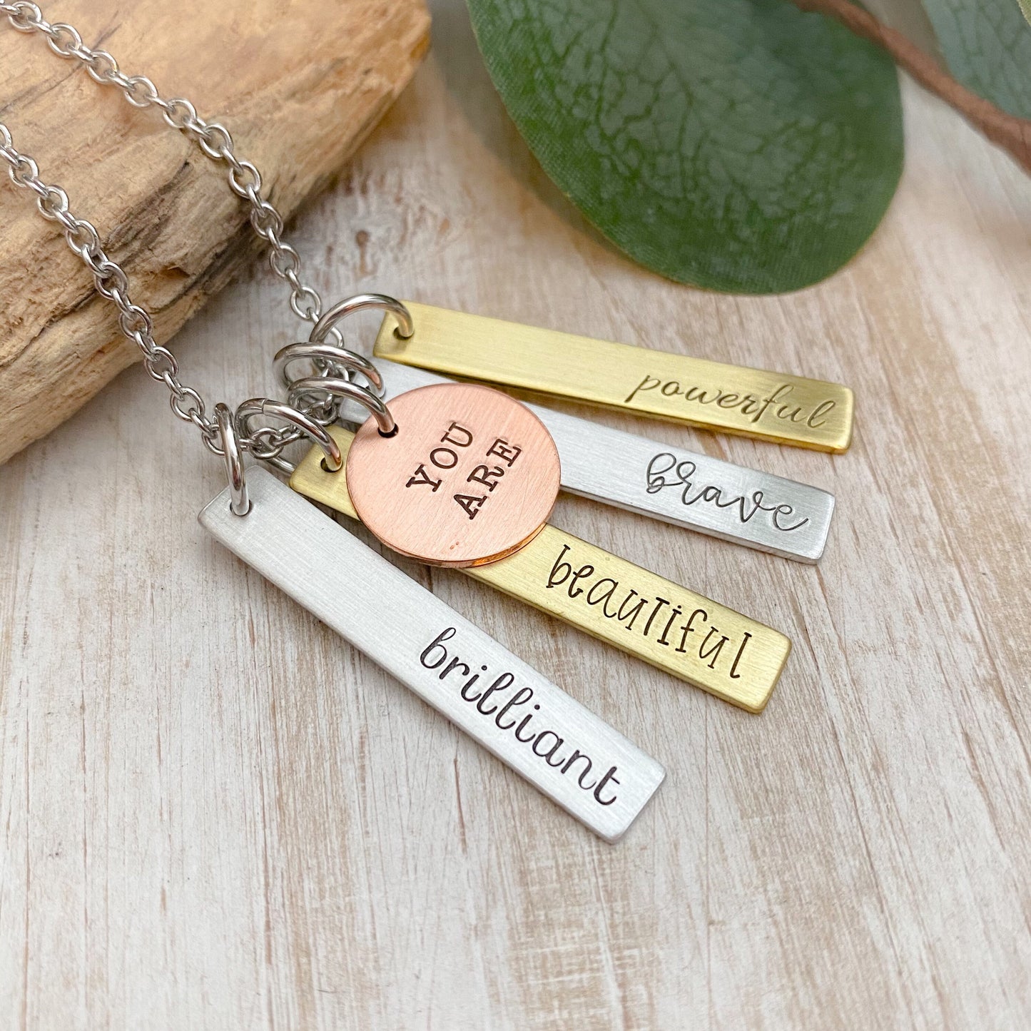 You are beautiful, powerful, brilliant, brave necklace--hand stamped encouragement necklace--