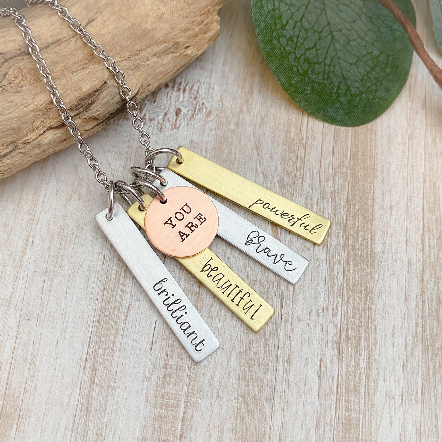 You are beautiful, powerful, brilliant, brave necklace--hand stamped encouragement necklace--