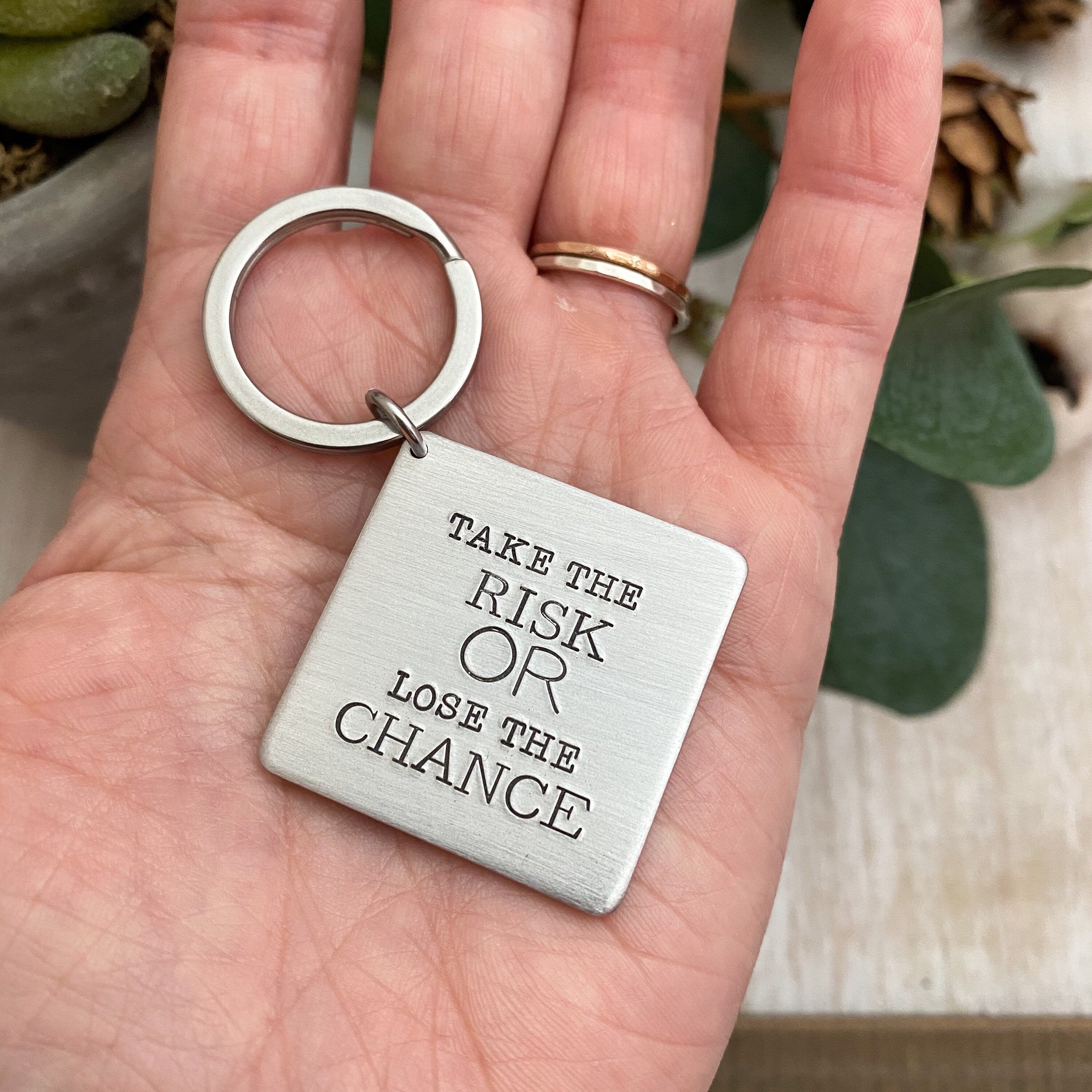 Take the risk or lose the chance keychain, I can do all things,  Motivational Gift, Inspirational Quote, Goal Digger, Be Determined