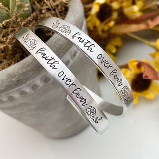 FAITH OVER FEAR bracelet--faith bracelet--Gift for Her--skinny silver mantra bracelet--christmas gift