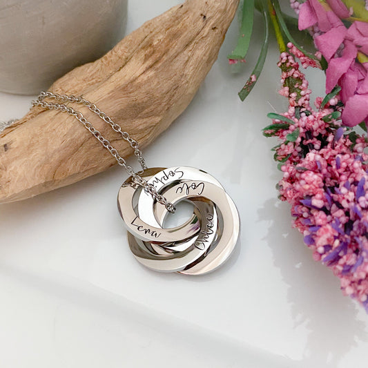 4 Ring necklace--Mothers Name Necklace--Interlocking Ring Necklace
