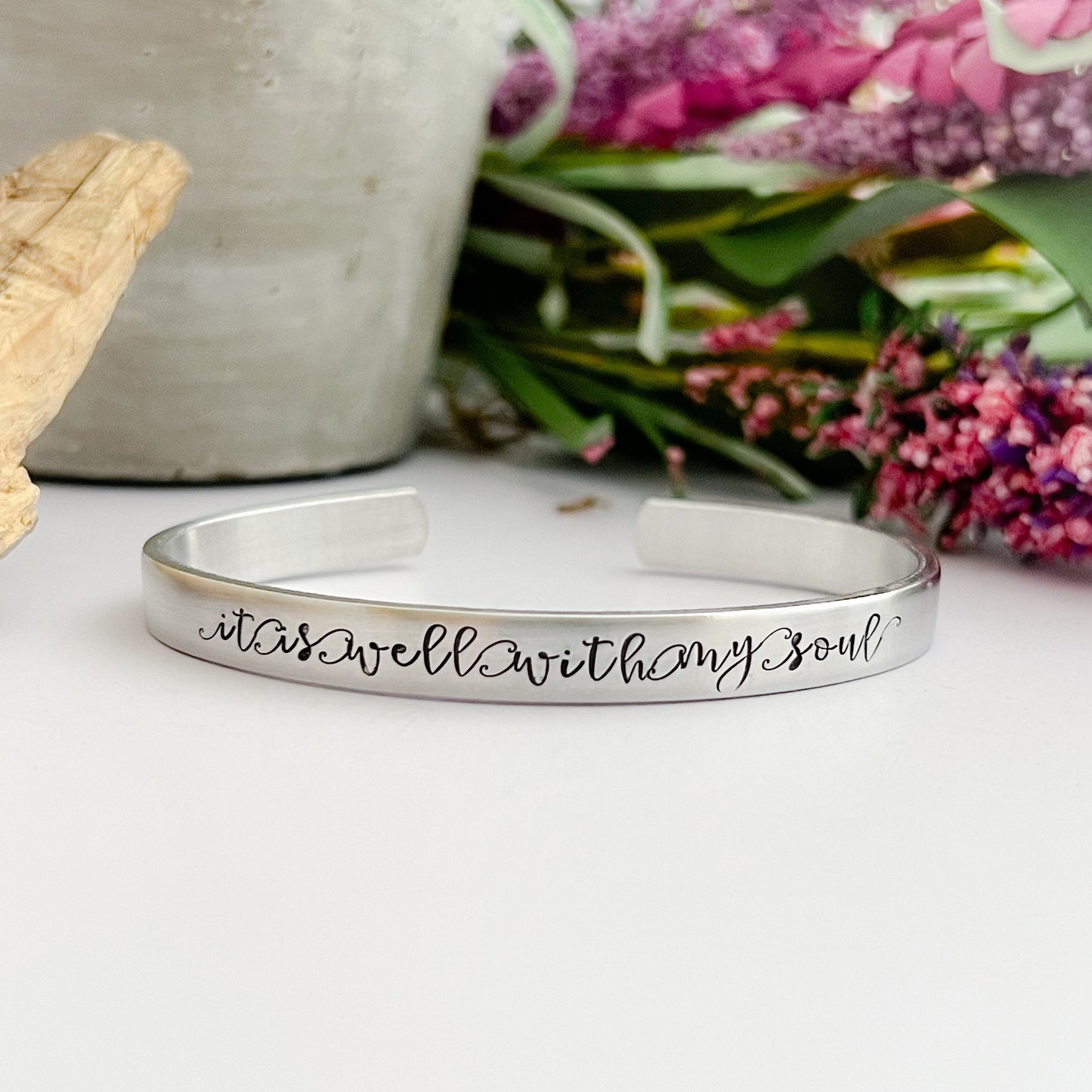 IT IS WELL with my soul.--hand stamped silver mantra cuff bracelet--customizable--hymn--inspirational--religious jewlery--bible--christian