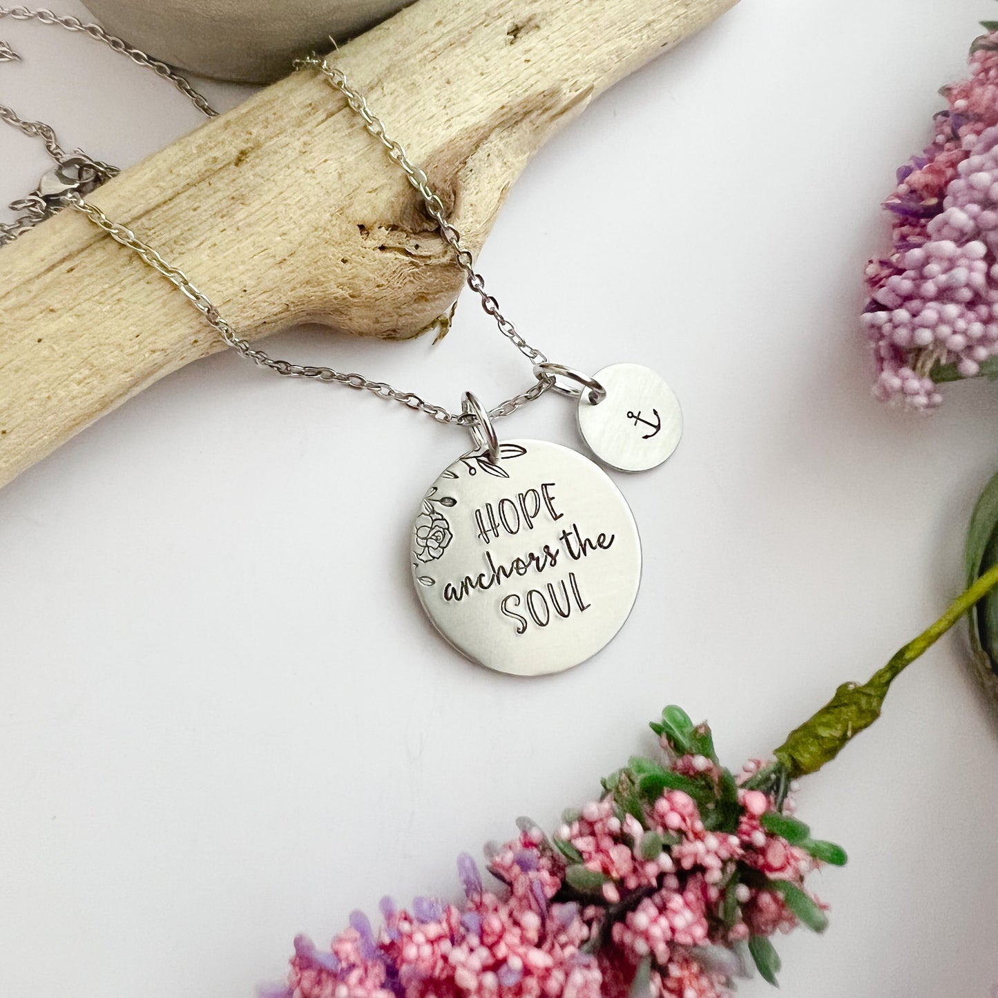 Hope anchors my soul necklace--hope jewelry--christian jewelry--religious jewelry--faith necklace--hand stamped gift--anchor jewelry