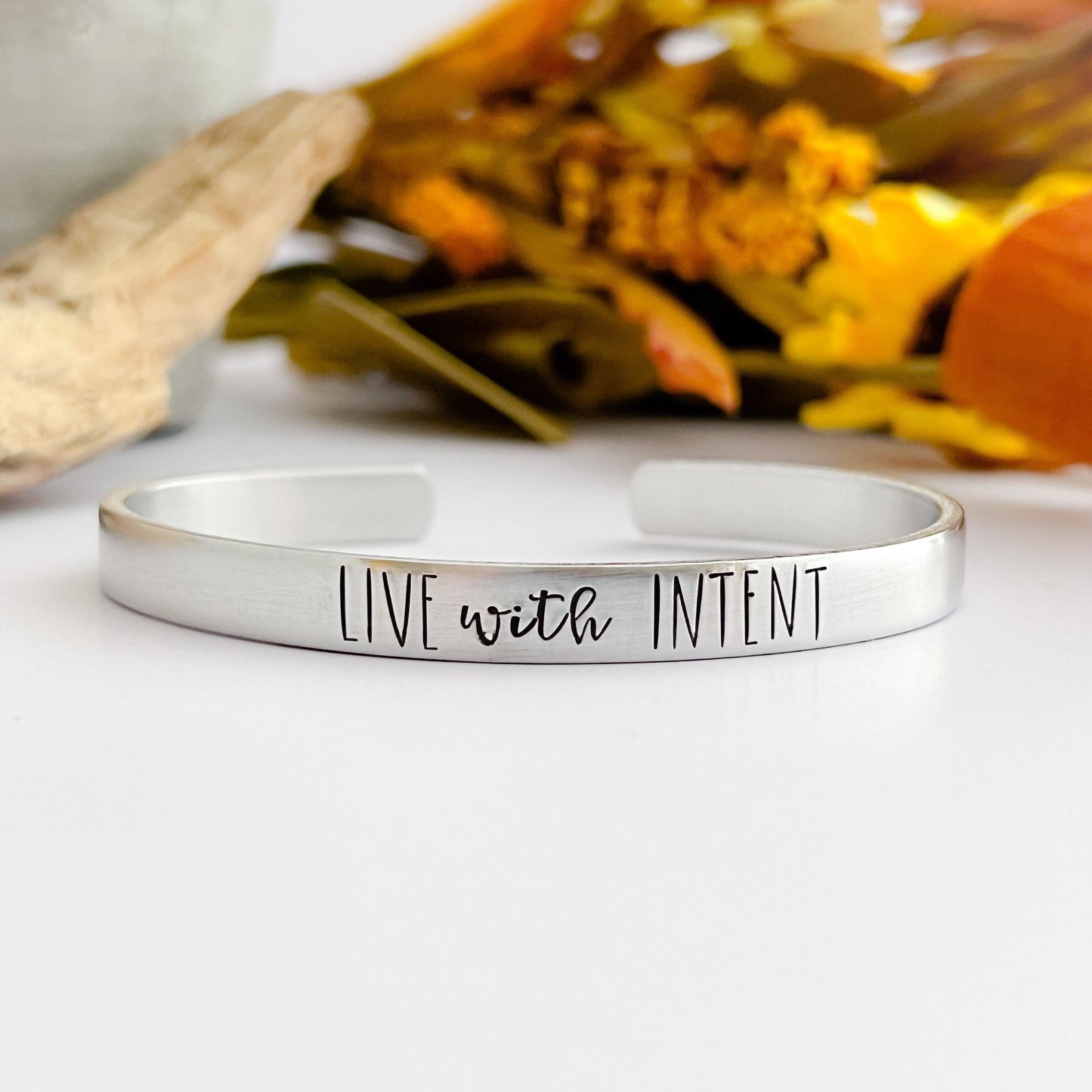 Live with intent bracelet--Intention bracelet--yoga bracelet--Hand stamped cuff bracelet