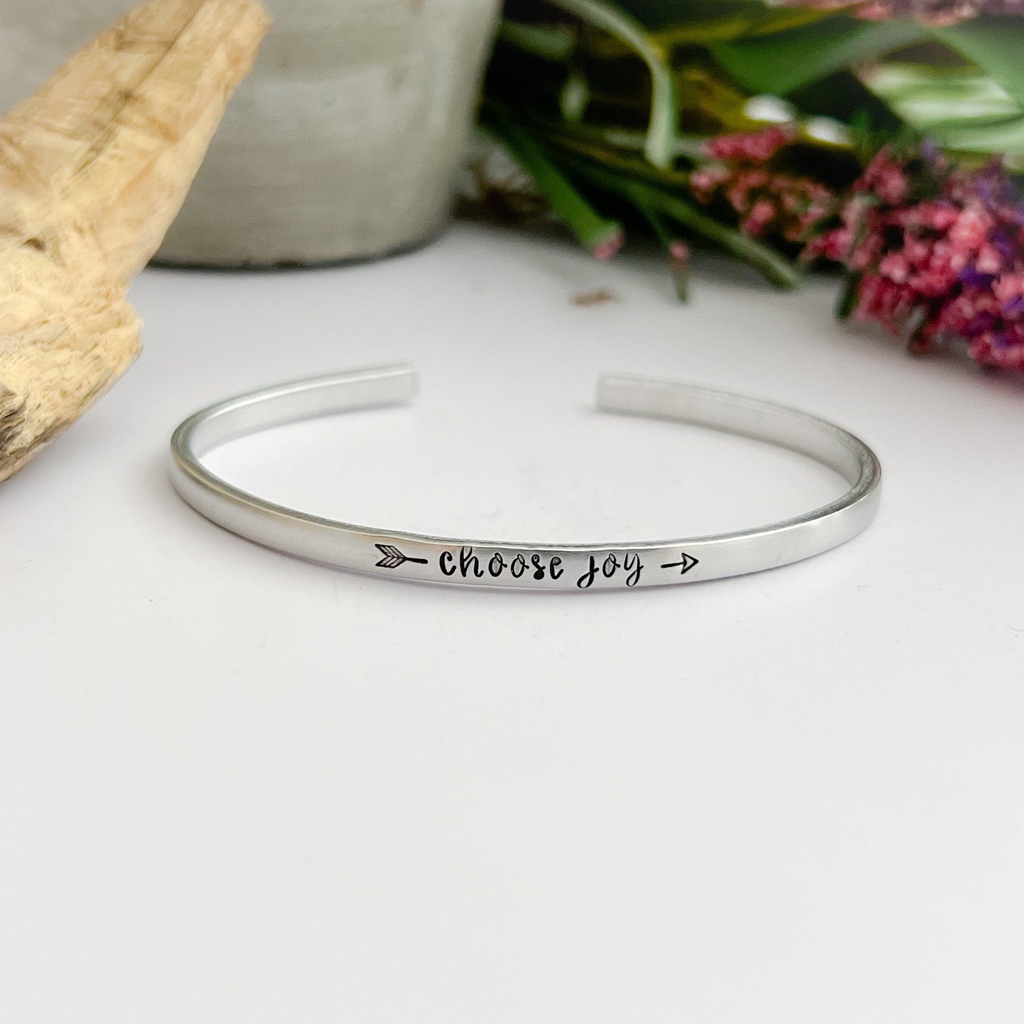 CHOOSE JOY cuff bracelet hand stamped--skinny silver--motivational jewelry--encouragement gift--friend gift--christmas gift