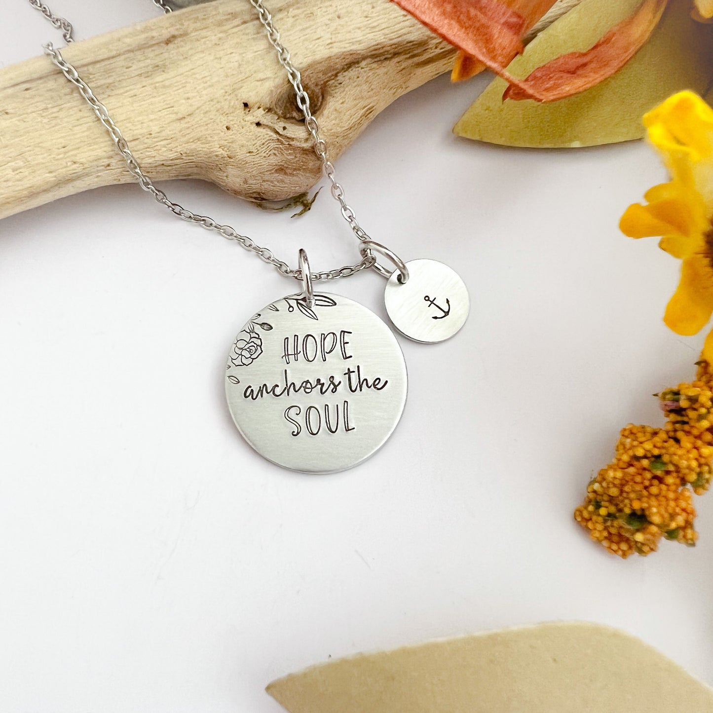 Hope anchors my soul necklace--hope jewelry--christian jewelry--religious jewelry--faith necklace--hand stamped gift--anchor jewelry