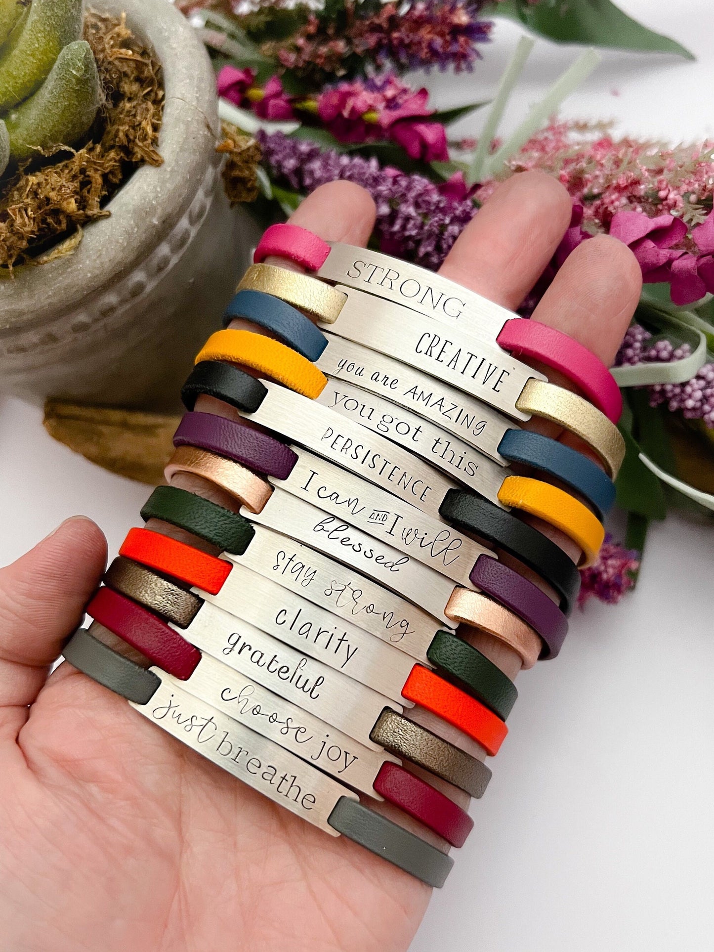 Word bracelet—custom bracelet—mantra bracelet—one word bracelet—word of the year bracelet—genuine leather bracelet