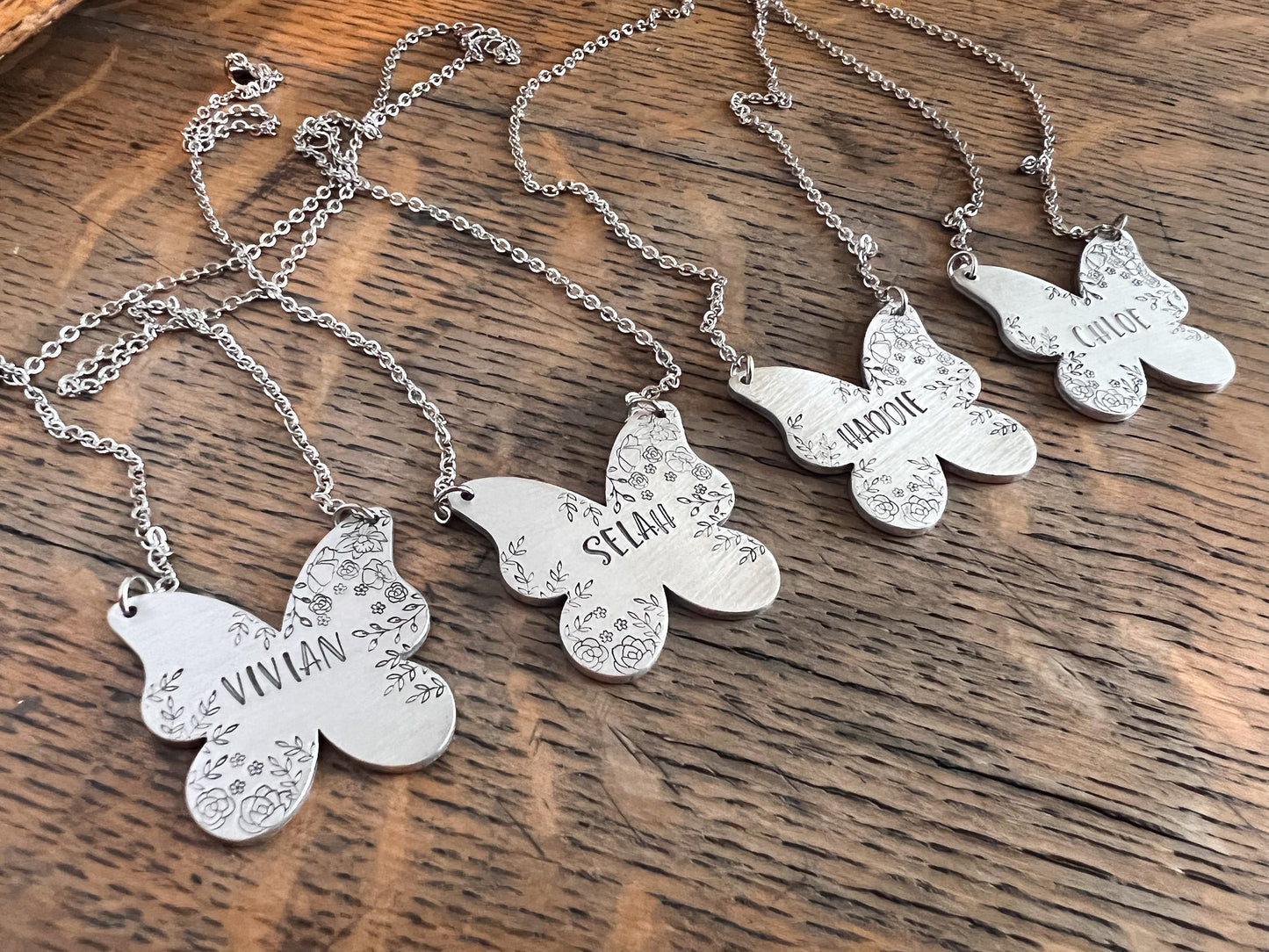 Butterfly name necklace—girls monogram necklace—butterfly necklace